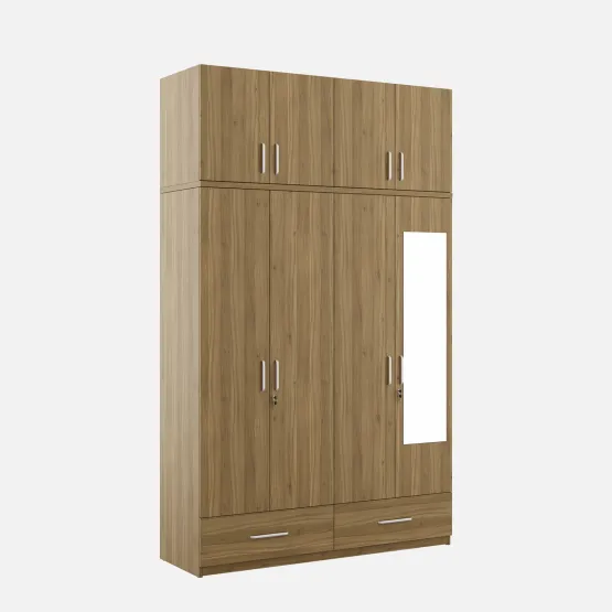 Linden 4 Door Wardrobe Mirror With Loft - Natural Teak