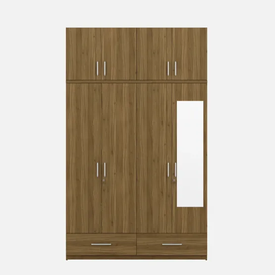 Linden 4 Door Wardrobe Mirror With Loft - Natural Teak
