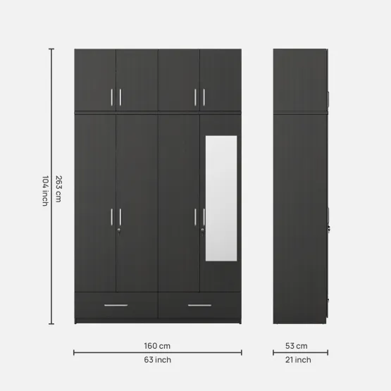 Linden 4 Door Wardrobe Mirror With Loft - Natural Wenge