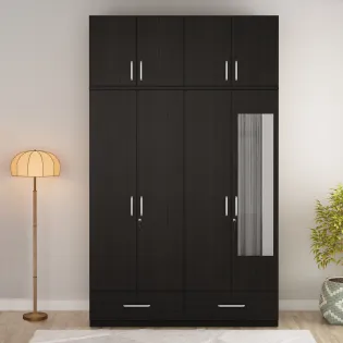 Linden 4 Door Wardrobe Mirror With Loft - Natural Wenge