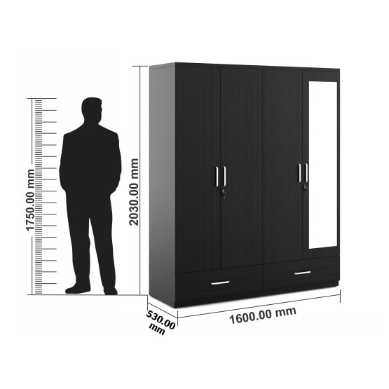 Linden 4 Door Wardrobe With Mirror - Natural Wenge