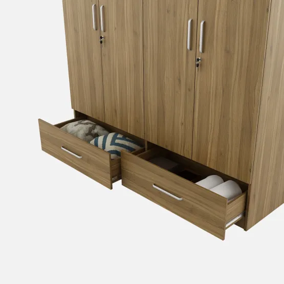 Linden 4 Door Wardrobe Without Mirror With Loft - Natural Teak