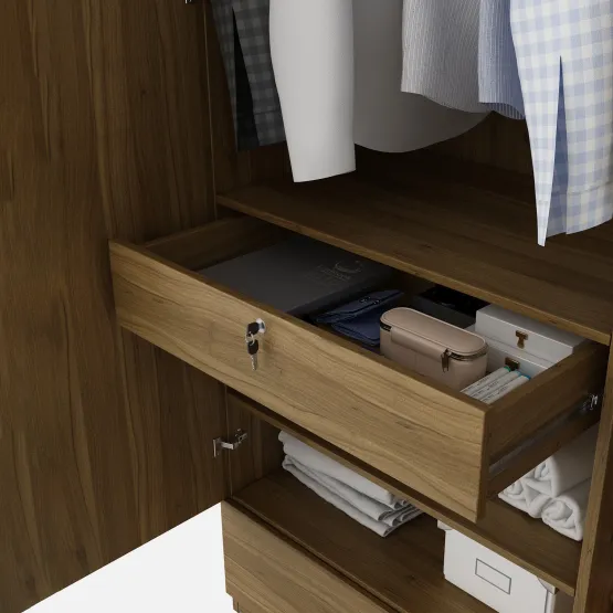Linden 4 Door Wardrobe Without Mirror With Loft - Natural Teak