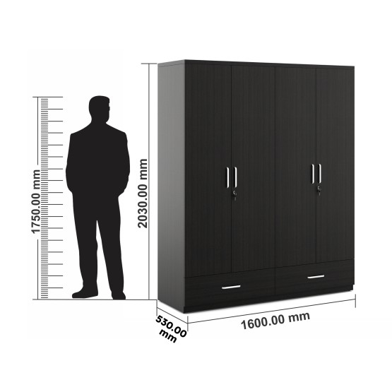 Linden 4 Door Wardrobe Without Mirror - Natural Wenge