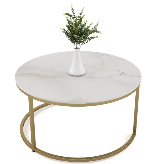 Center Table Lisa Large In Size With Ceramic Top And Metal Under Structure In Gold