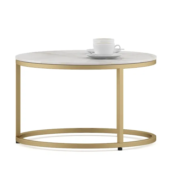 Center Table Lisa Small In Size With Ceramic Top And Metal Under Structure In Gold