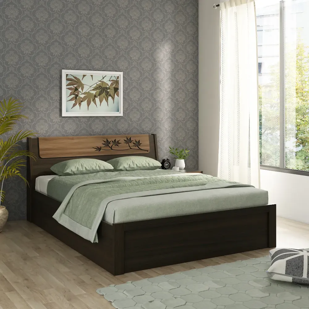 Maple V3 Queen Bed With 3/4th Lift On Storage - Fumed Oak (woodpore)