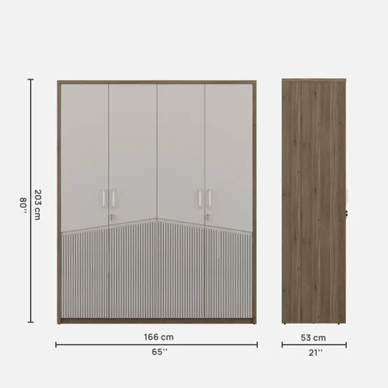 Nora 4 Door Wardrobe Without Mirror - Lyon Walnut