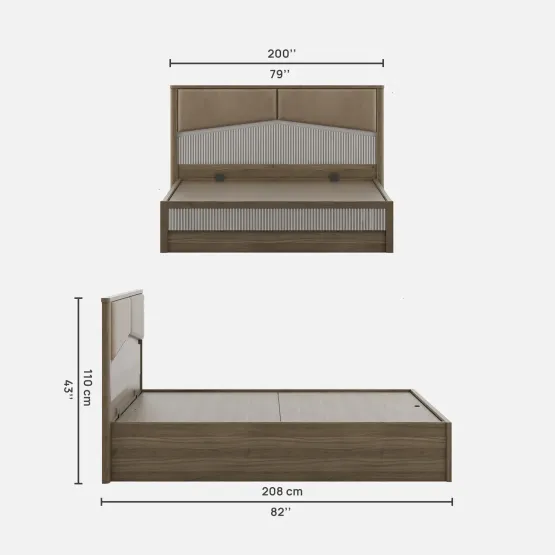 Nora King Bed  Full Lift On With Top Plank - Lyon Walnut