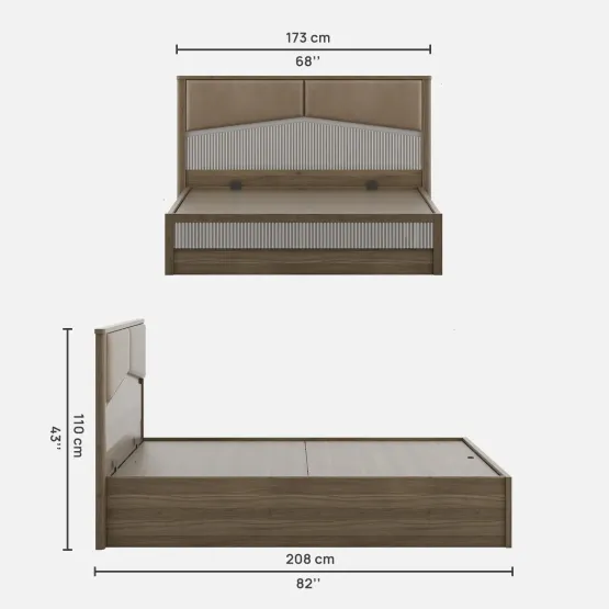 Nora Queen Bed  Full Lift On With Top Plank - Lyon Walnut