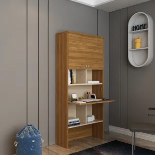 Oscar Study Table With Wall Storage - Natural Teak