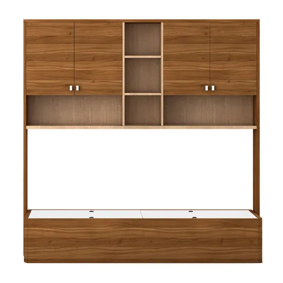 Oscar Single Bed With Wall Storage - Natural Teak