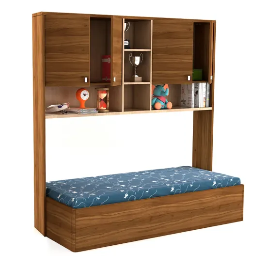 Oscar Single Bed With Wall Storage - Natural Teak