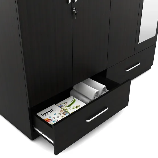 Linden 4 Door Wardrobe With Mirror - Natural Wenge