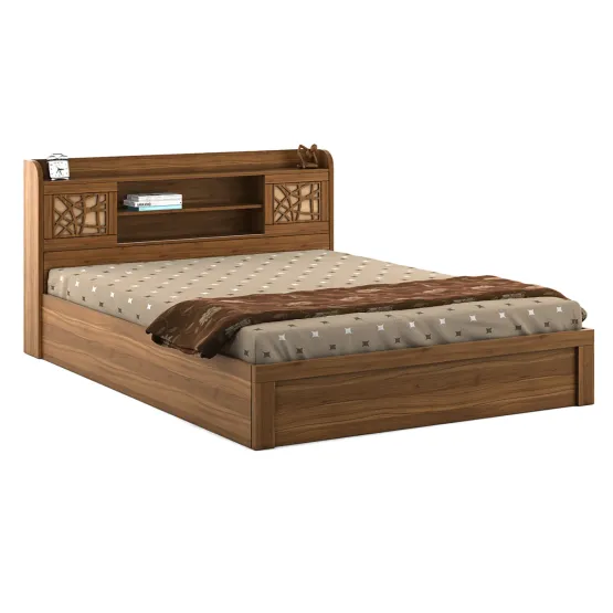 Rayan King Bed With 3/4th Lift Storage - Natural Teak