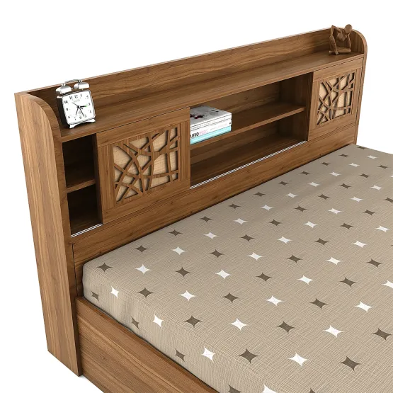 Rayan King Bed With Box Type Storage - Natural Teak