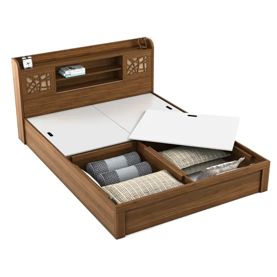 Rayan King Bed With Box Type Storage - Natural Teak