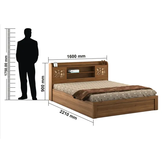 Rayan Queen Bed With Box Type Storage - Natural Teak