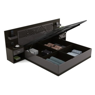 Ripples King Bed Full Lift On With Bed Sides - Hg Basalt Grey