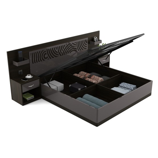 Ripples King Bed Full Lift On With Bed Sides - Hg Basalt Grey