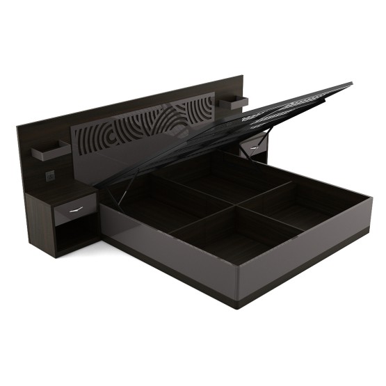 Ripples King Bed Full Lift On With Bed Sides - Hg Basalt Grey