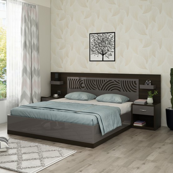 Ripples King Bed Full Lift On With Bed Sides - Hg Basalt Grey