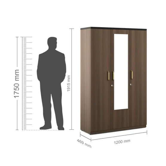 Roma 3 Door Wardrobe With Mirror  New- Mol-acacia Dark - Woodpore