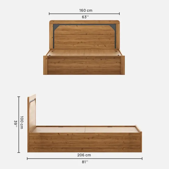 Roma King Bed With Box Storage- Classic Oak