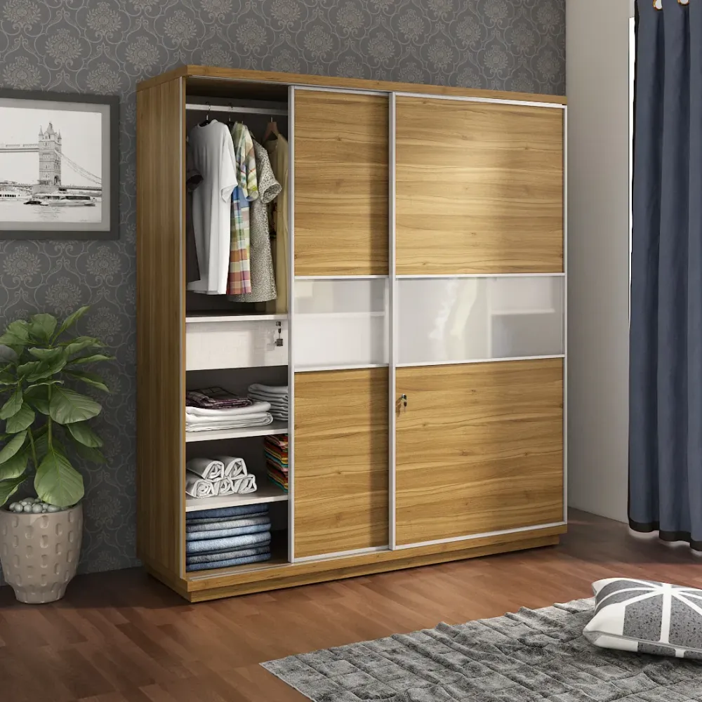 Universal 2 Door Sliding Wardrobe - Natural Teak