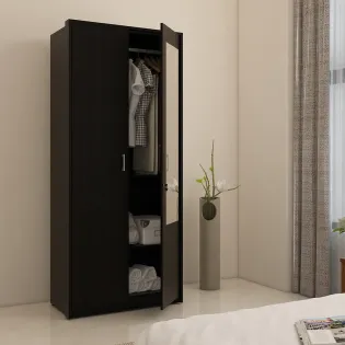 Value V2 2-door Wardrobe With Mirror - Natural Wenge - Woodpore