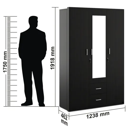 Value V2 3 Door Dresser Wardrobe - Natural Wenge