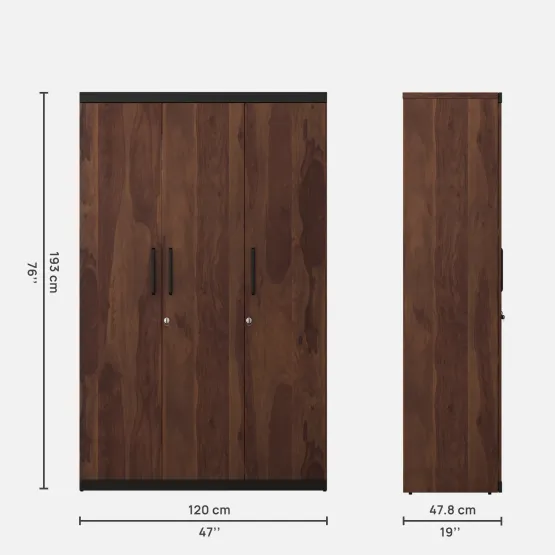 Woodland 3 Door Wardrobe - Sheesham