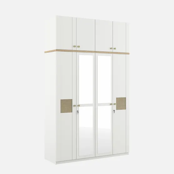 Lilly 4 Door Wardrobe Mirror With Loft - Kingston White