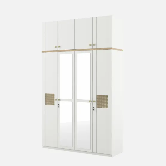 Lilly 4 Door Wardrobe Mirror With Loft - Kingston White