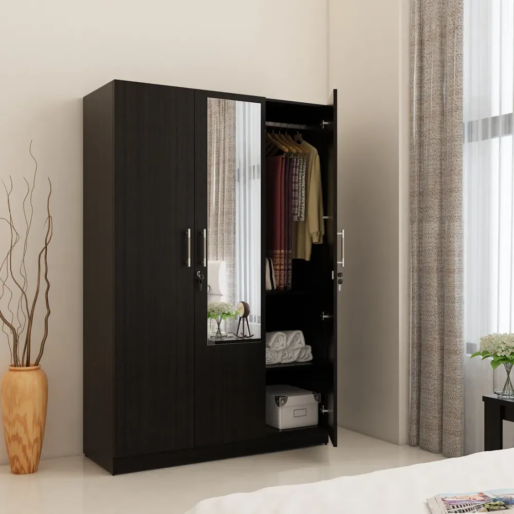 Optima 3 Door Wardrobe With Mirror - Natural Wenge Woodpore